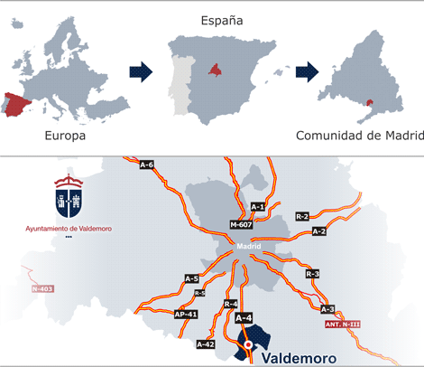 Mapa de situación de Valdemoro en la Comunidad de Madrid